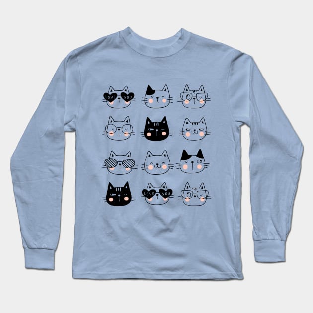 Cute Cat Set, Cute Cats and Kittens Long Sleeve T-Shirt by Ribsa